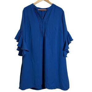 Vince Camuto Women's Plus Sz 1X Mini Dress – Royal Blue Ruffle Pintuck Cocktail